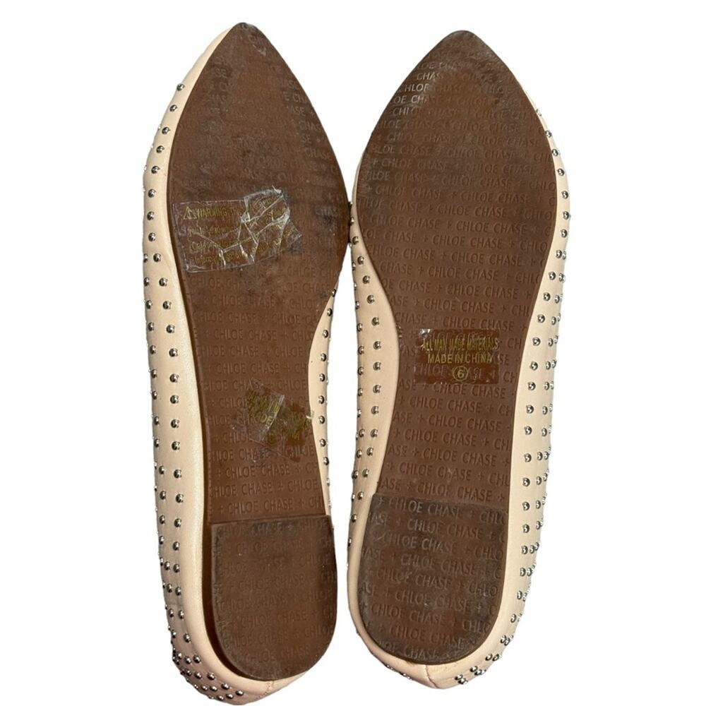 Chase + Chloe Beige Studded Pointed Toe Faux Leather Slip On Flats Size 6 - Picture 10 of 10